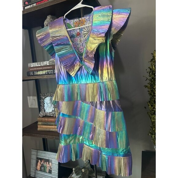 Celia B Acke Metalic Pleated Mini Dress Multi Womens Size Large - Picture 9 of 16